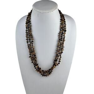 SX Sterling Silver Thailand Very Long Tiger's Eye Beaded Necklace Toggle Clasp